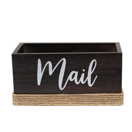 ELEGANT DESIGNS Mail Holder, Sorter with Wrapped Roped Bottom, Cutout Handles, and Mail Script in White, Dark Wood HG2036-DWD